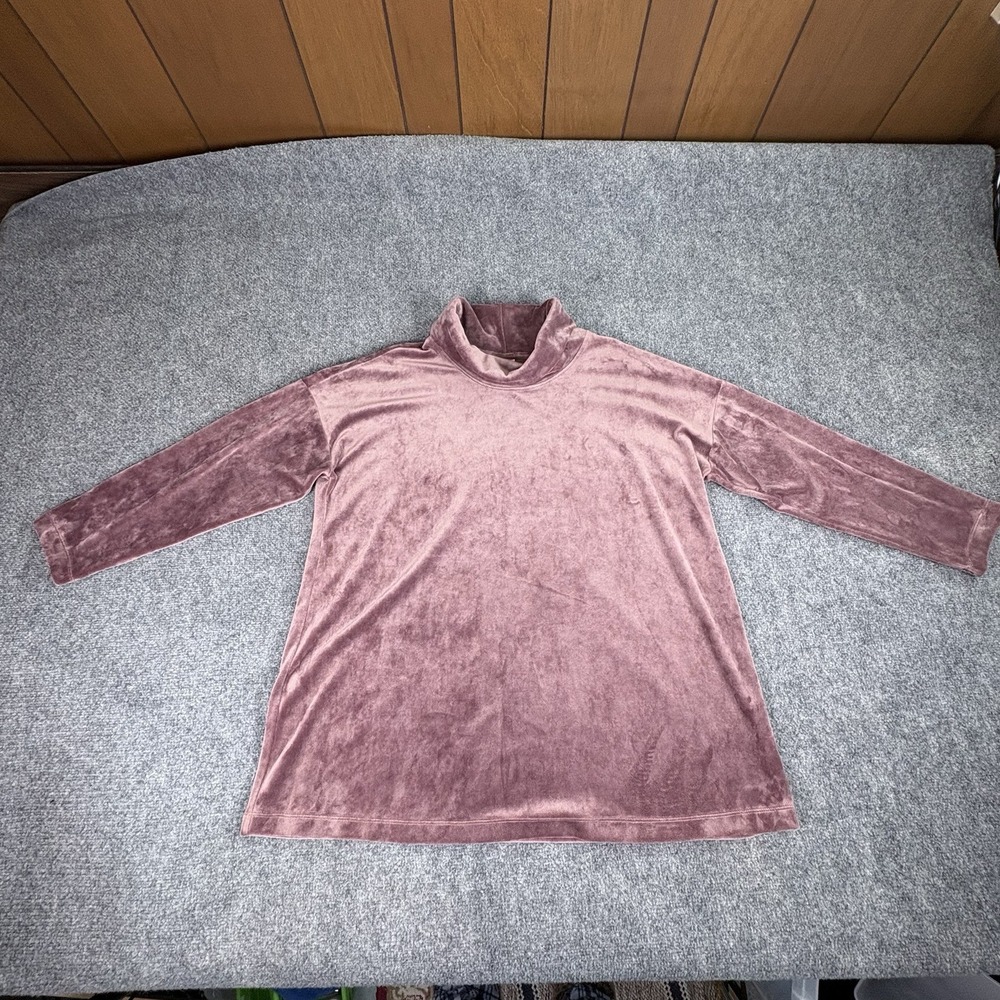 Pure Jill Velour Tunic Sweater XL Mauve Cowl Neck Plush Soft Lounge Quiet Luxury